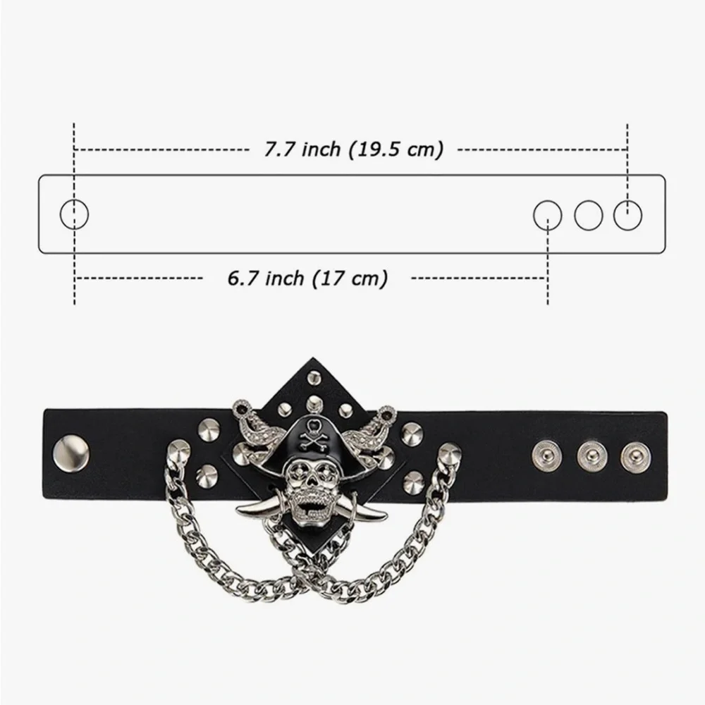 3PCS Spike Studded Bracelet: Rock Biker Wide Set Adjustable Spiked Leather Cuff